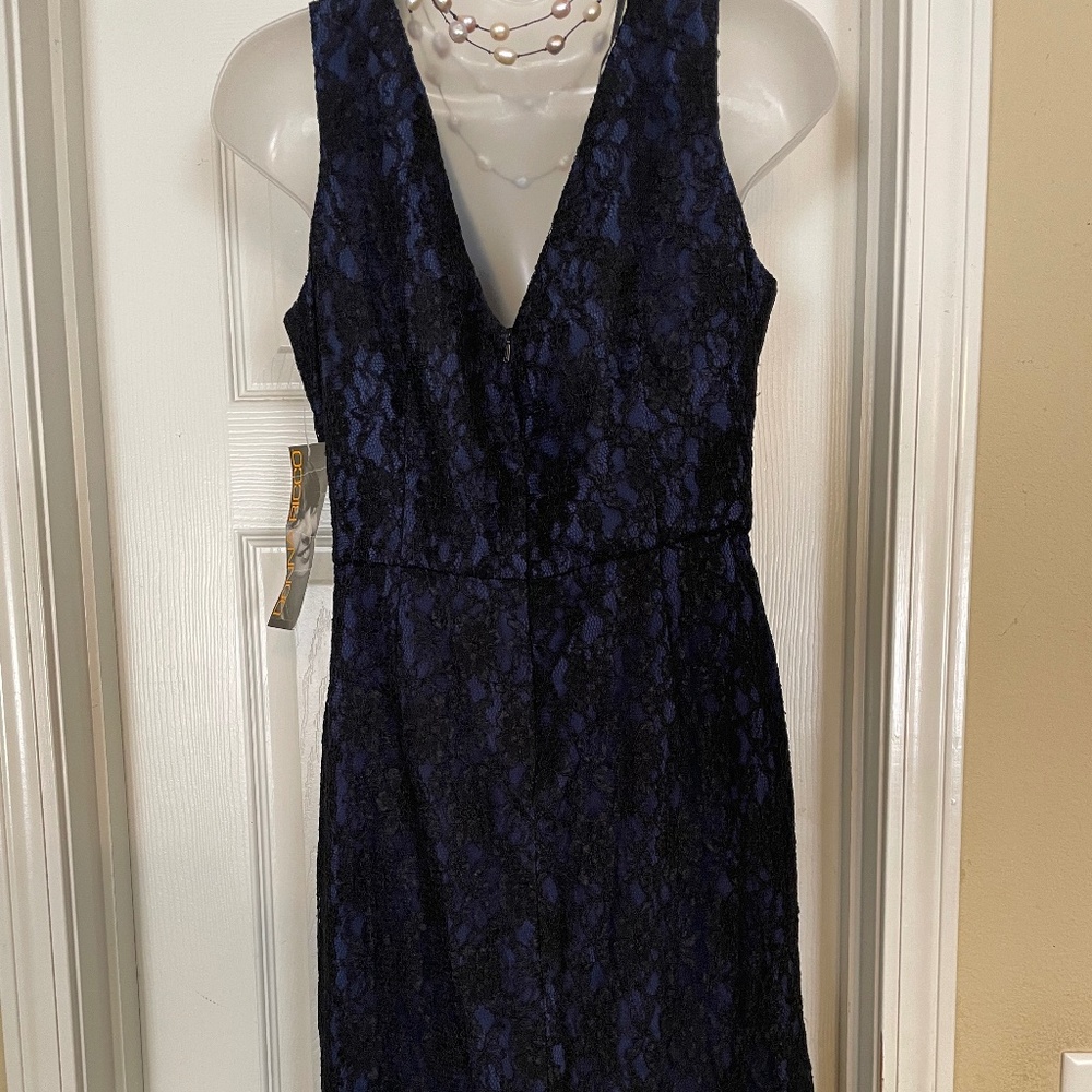 VINTAGE,NWT, Donna Ricco Black on Blue Laced V-Neck Cocktail Dress,Size 8 - Picture 7 of 7